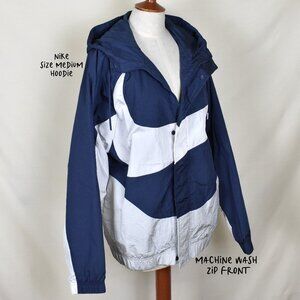 NIKE Light Jacket M Hoodie Blue White Stripe Zip Front Machine Wash